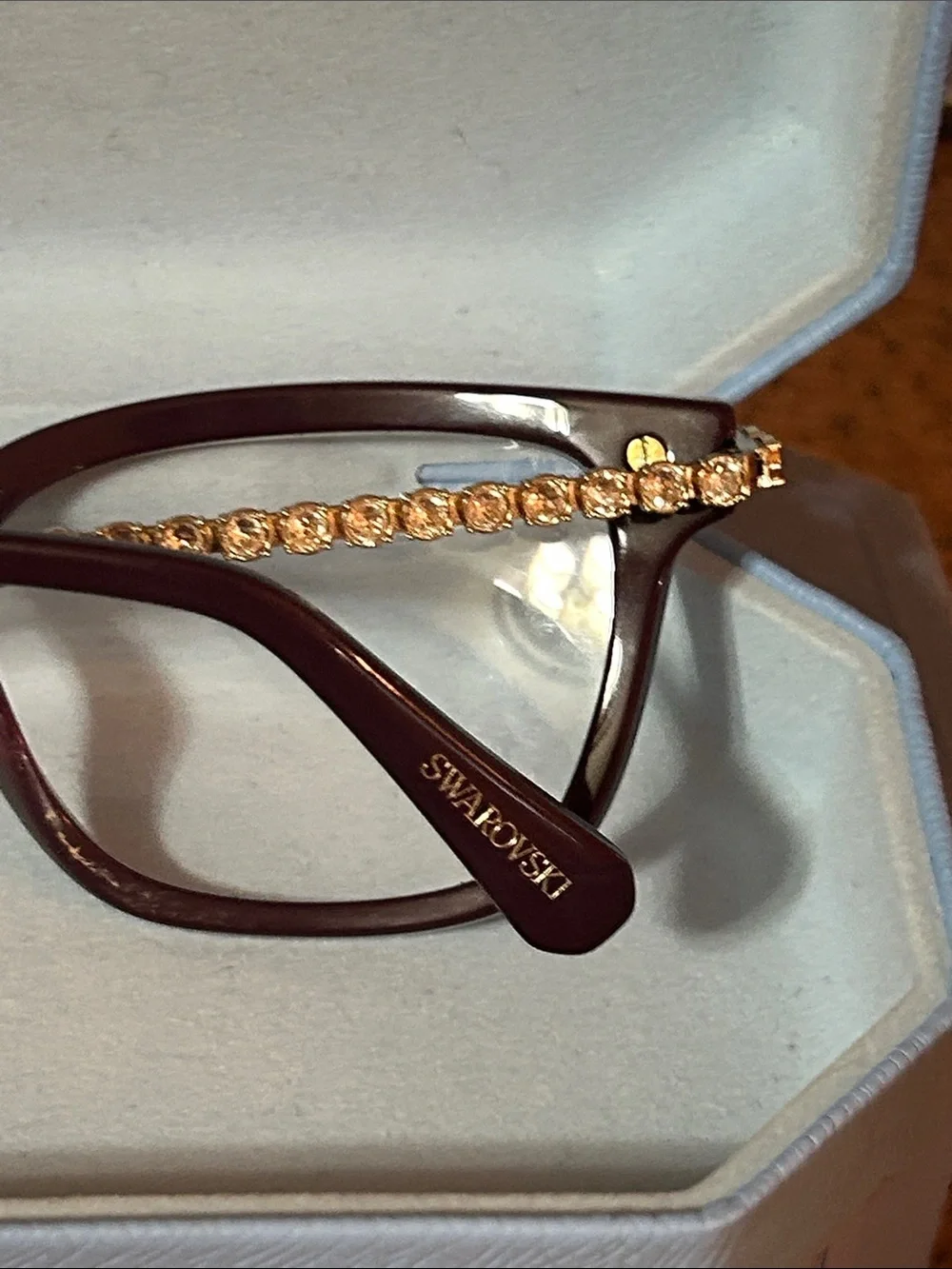 Swarovski Deep Burgundy and Gold Women's Eyeglasses with Crystal Detail